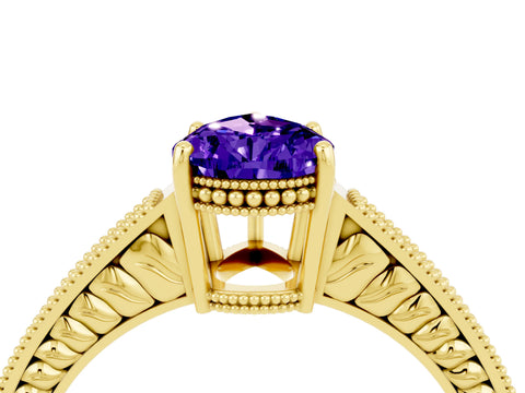 Yellow gold Pear Cut Tanzanite Engagement Ring with Milgrain Channel Set Band and Prong Setting_4