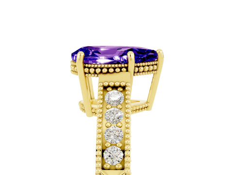 Yellow gold Pear Cut Tanzanite Engagement Ring with Milgrain Channel Set Band and Prong Setting_5