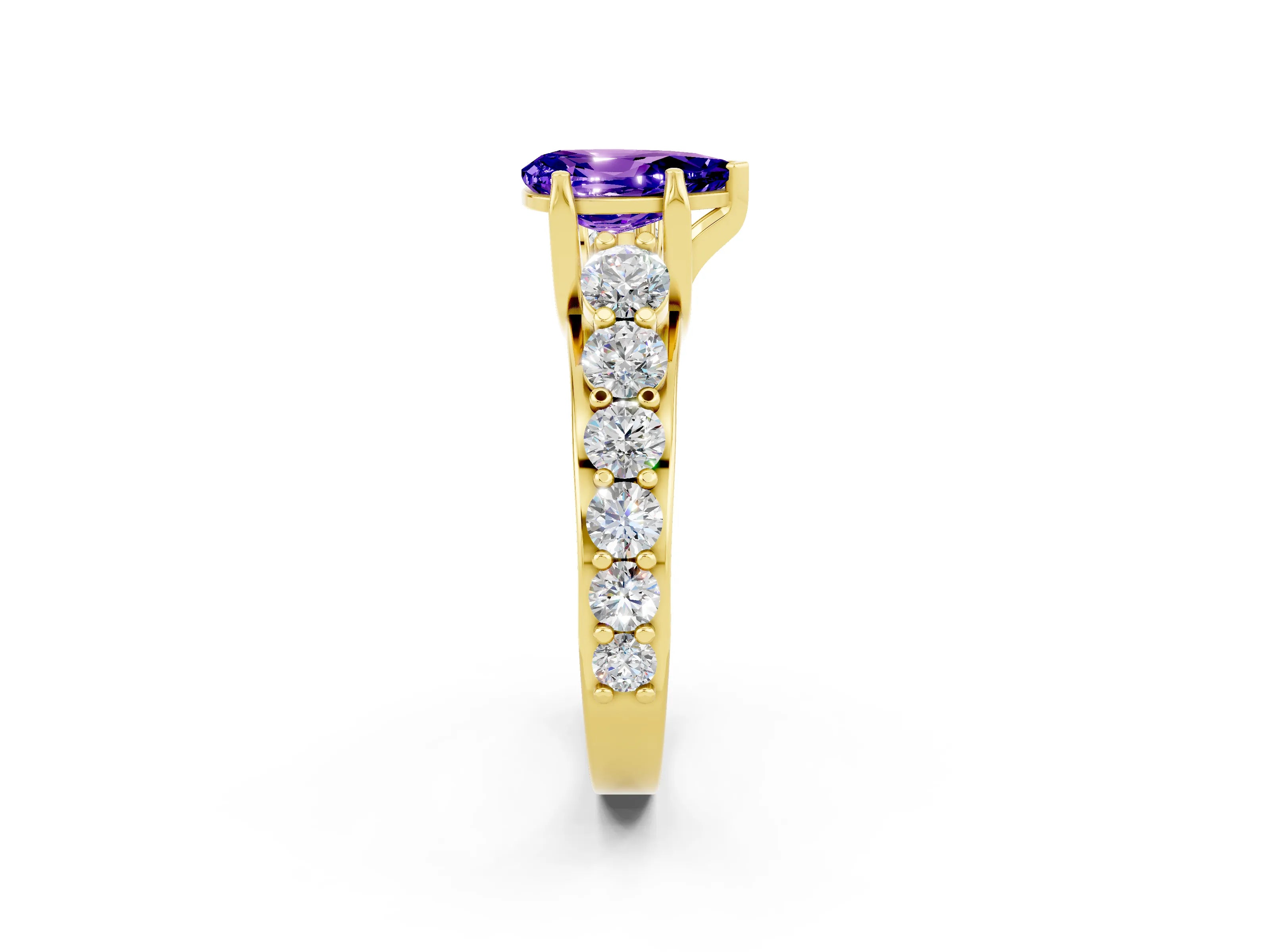 Yellow gold Pear Cut Tanzanite Engagement Ring with Pavé Band and Four-Prong Setting_2