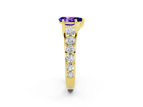 Yellow gold Pear Cut Tanzanite Engagement Ring with Pavé Band and Four-Prong Setting_2