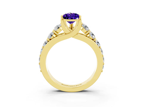 Yellow gold Pear Cut Tanzanite Engagement Ring with Pavé Band and Four-Prong Setting_3