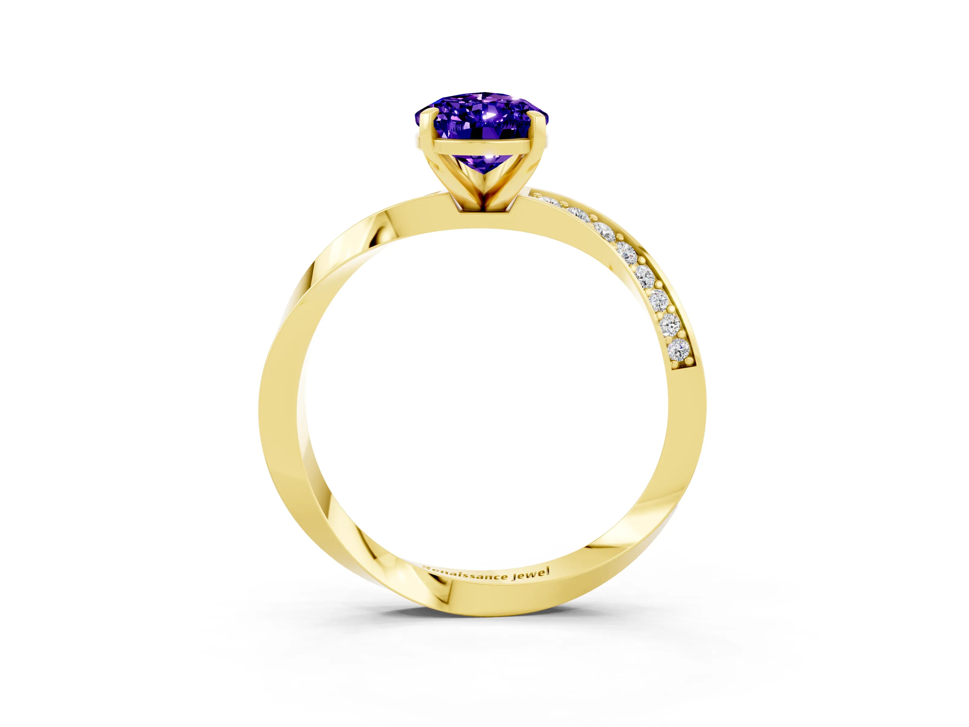 Yellow gold Pear Cut Tanzanite Engagement Ring with Side Stone Accents and Four-Prong Setting_30
