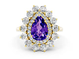 Yellow gold Pear Cut Tanzanite Floral Double Halo Engagement Ring with Prong Setting_60