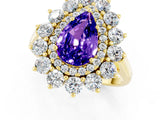 Yellow gold Pear Cut Tanzanite Floral Double Halo Engagement Ring with Prong Setting_61