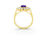 Yellow gold Pear Cut Tanzanite Floral Double Halo Engagement Ring with Prong Setting_63