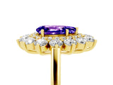 Yellow gold Pear Cut Tanzanite Floral Double Halo Engagement Ring with Prong Setting_65