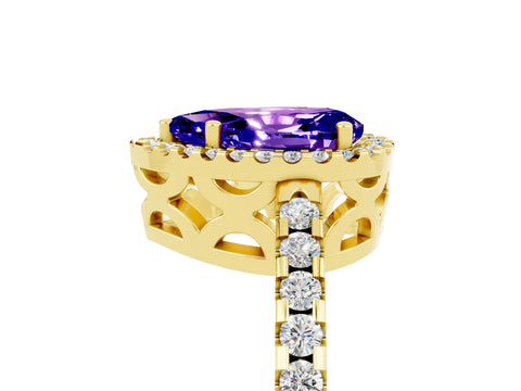 Yellow gold Pear Cut Tanzanite Halo Engagement Ring with Pavé Band and Prong Setting_17
