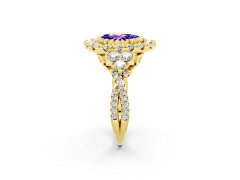 Yellow gold Pear Cut Tanzanite Halo Ring with Pavé Band and Four-Prong Setting_14