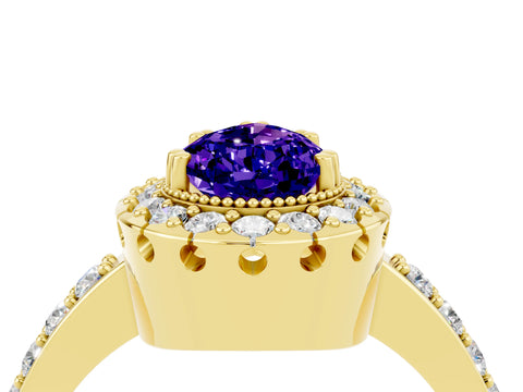 Yellow gold Pear Cut Tanzanite Halo Ring with Pavé Band and Prong Setting_4