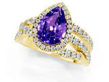 Yellow gold Pear Cut Tanzanite Halo Ring with Round Split Shank and Prong Setting_49