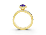 Yellow gold Pear Cut Tanzanite Halo Ring with Round Split Shank and Prong Setting_51
