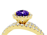 Yellow gold Pear Cut Tanzanite Halo Ring with Round Split Shank and Prong Setting_52