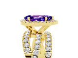Yellow gold Pear Cut Tanzanite Halo Ring with Round Split Shank and Prong Setting_53