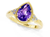 Yellow gold Pear Cut Tanzanite Halo Ring with Tapered Band and Four-Prong Setting_1