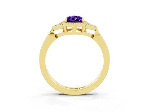 Yellow gold Pear Cut Tanzanite Halo Ring with Tapered Band and Four-Prong Setting_3