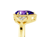 Yellow gold Pear Cut Tanzanite Halo Ring with Tapered Band and Four-Prong Setting_5