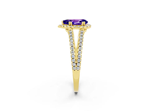 Yellow gold Pear Cut Tanzanite Halo Split Shank Engagement Ring_14