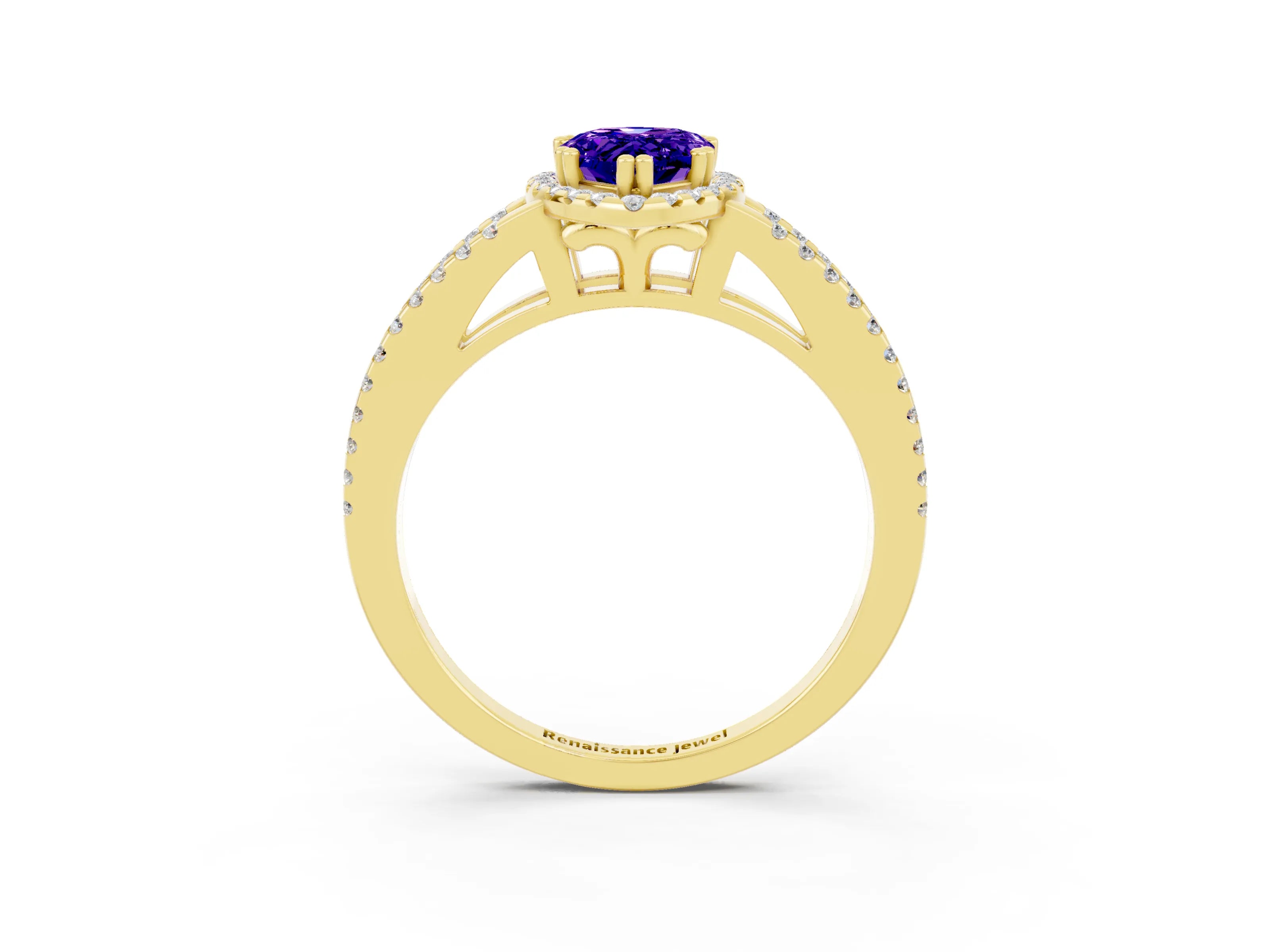 Yellow gold Pear Cut Tanzanite Halo Split Shank Engagement Ring_15