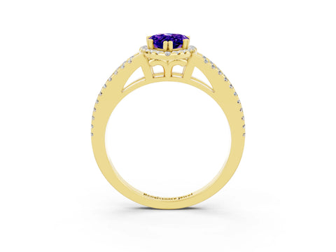 Yellow gold Pear Cut Tanzanite Halo Split Shank Engagement Ring_15