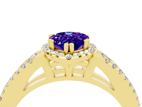 Yellow gold Pear Cut Tanzanite Halo Split Shank Engagement Ring_16