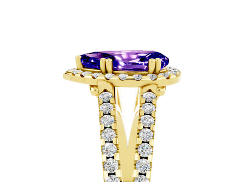 Yellow gold Pear Cut Tanzanite Halo Split Shank Engagement Ring_17