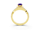 Yellow gold Pear Cut Tanzanite Halo Twist Band Solitaire Prong Setting Ring_3