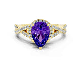 Yellow gold Pear Cut Tanzanite  Halo Twist Band Solitaire Prong Setting Ring_36