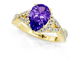 Yellow gold Pear Cut Tanzanite  Halo Twist Band Solitaire Prong Setting Ring_37