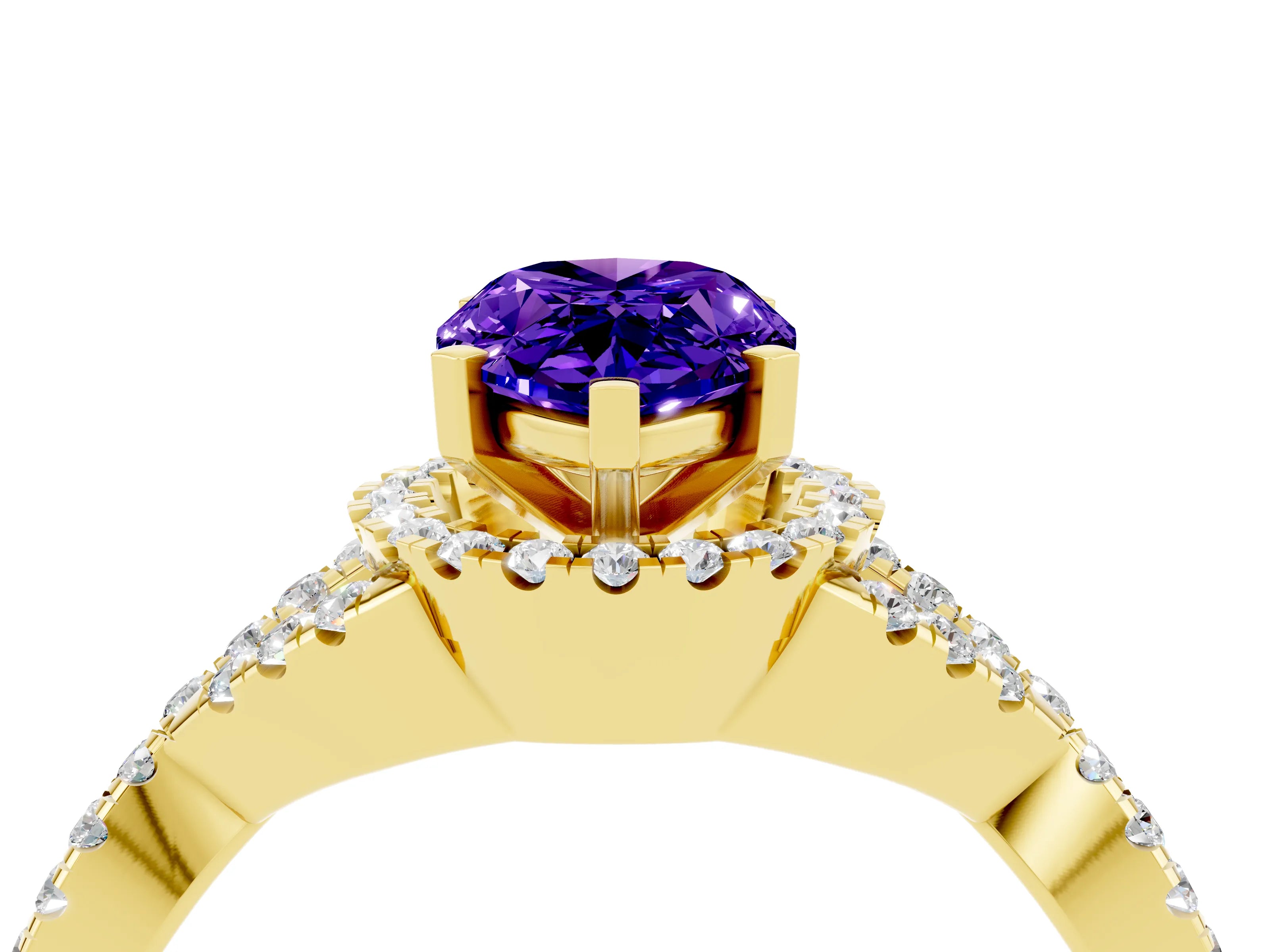 Yellow gold Pear Cut Tanzanite Halo Twist Band Solitaire Prong Setting Ring_4