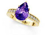 Yellow gold Pear Cut Tanzanite Milgrain Pavé Engagement Ring with Four-Prong Setting_1