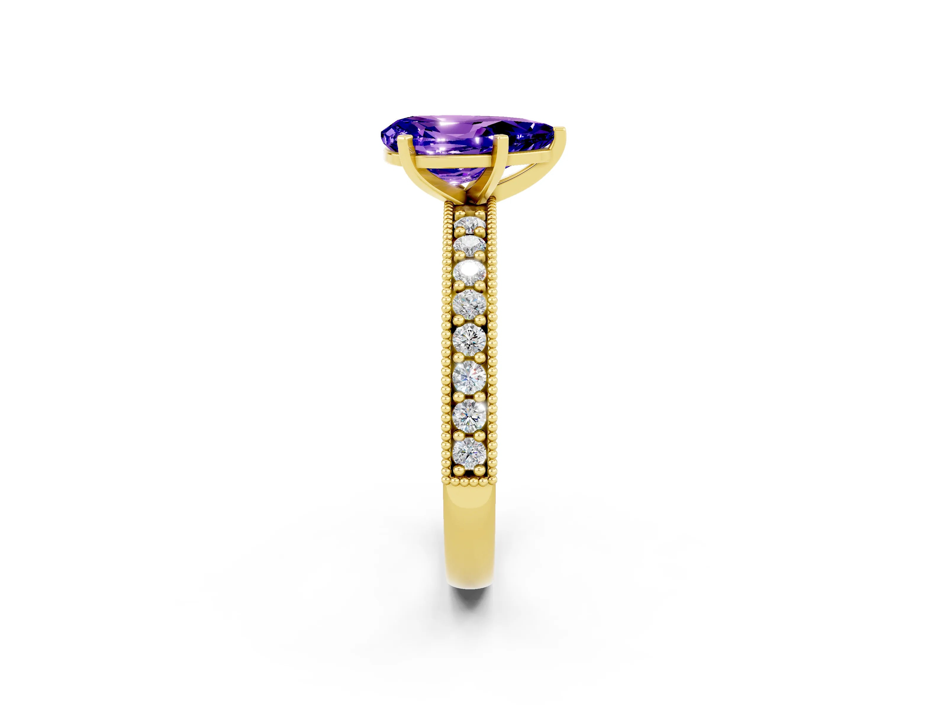 Yellow gold Pear Cut Tanzanite Milgrain Pavé Engagement Ring with Four-Prong Setting_2