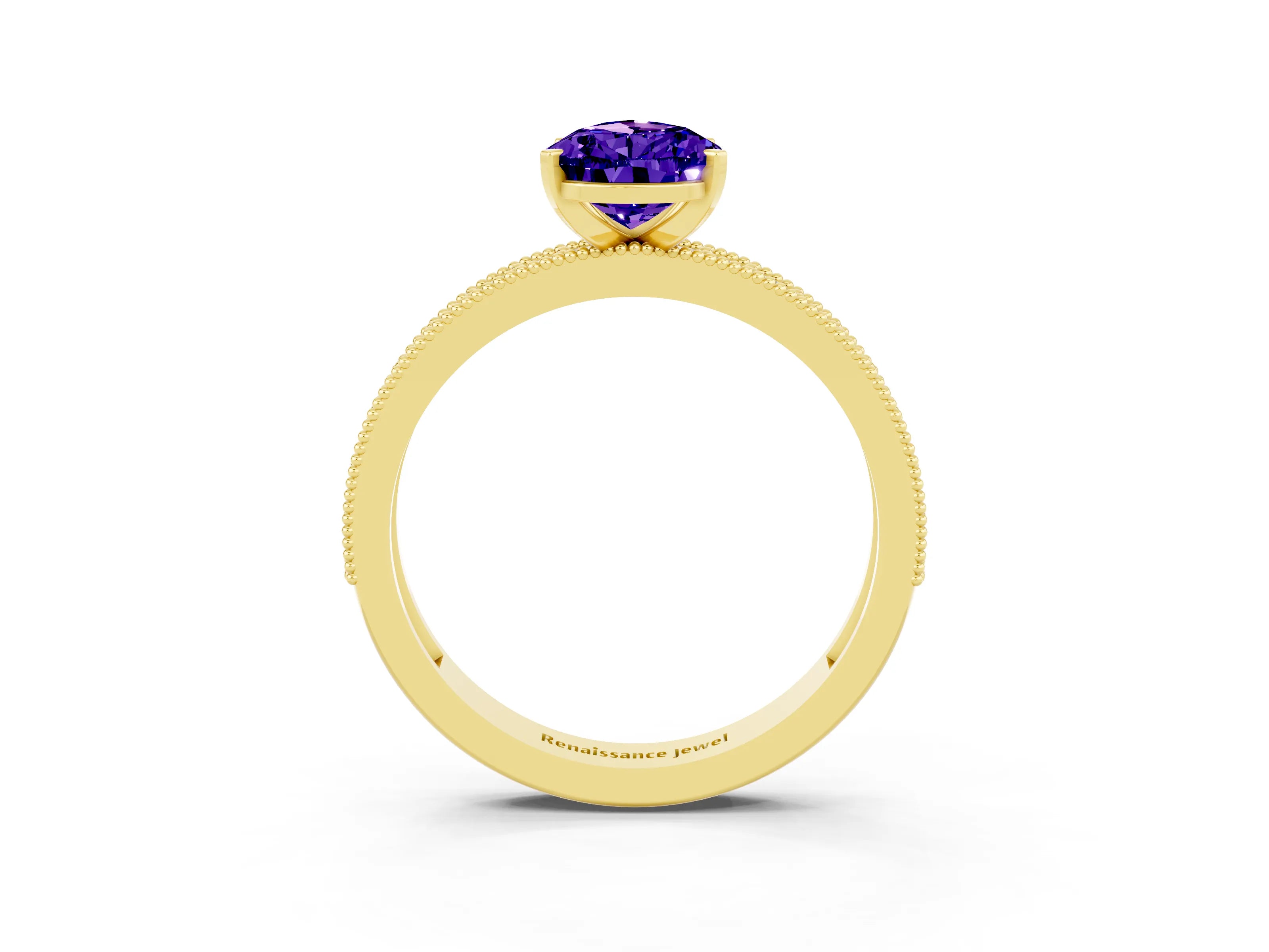 Yellow gold Pear Cut Tanzanite Milgrain Pavé Engagement Ring with Four-Prong Setting_3