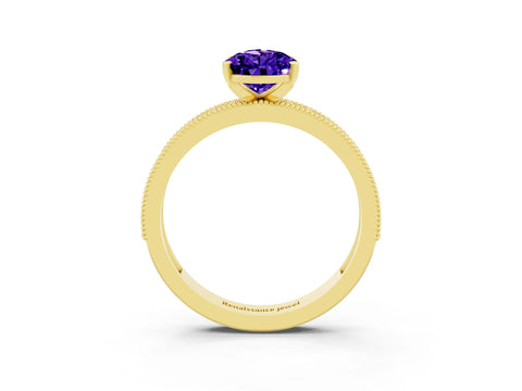 Yellow gold Pear Cut Tanzanite Milgrain Pavé Engagement Ring with Four-Prong Setting_3