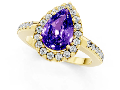 Yellow gold Pear Cut Tanzanite Pavé Halo Ring with Four-Prong Setting_13