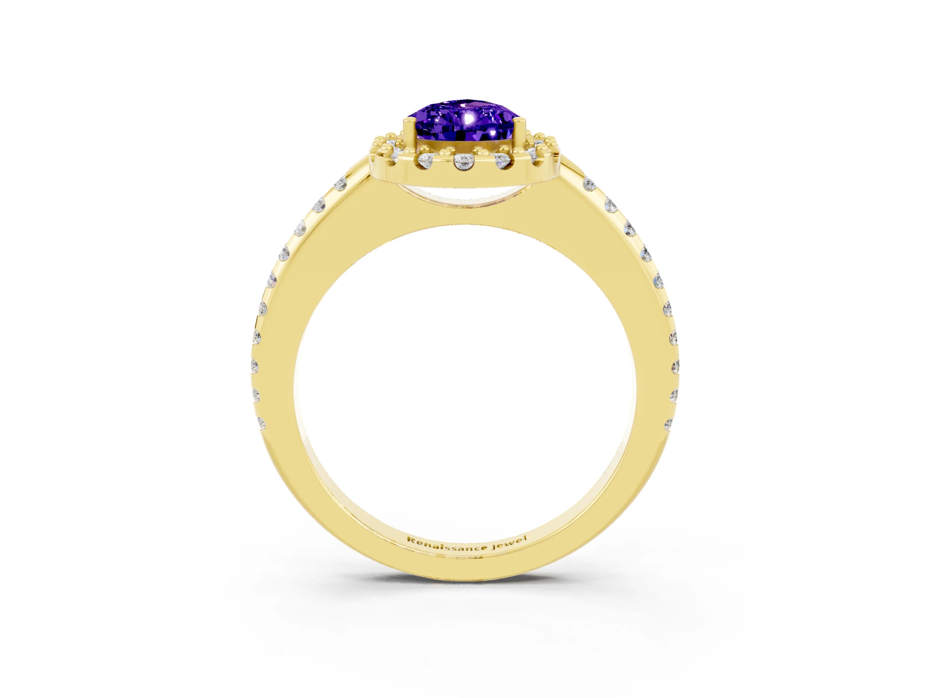 Yellow gold Pear Cut Tanzanite Pavé Halo Ring with Four-Prong Setting_15