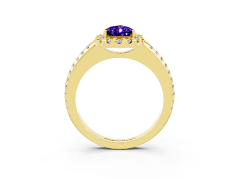 Yellow gold Pear Cut Tanzanite Pavé Halo Ring with Four-Prong Setting_15