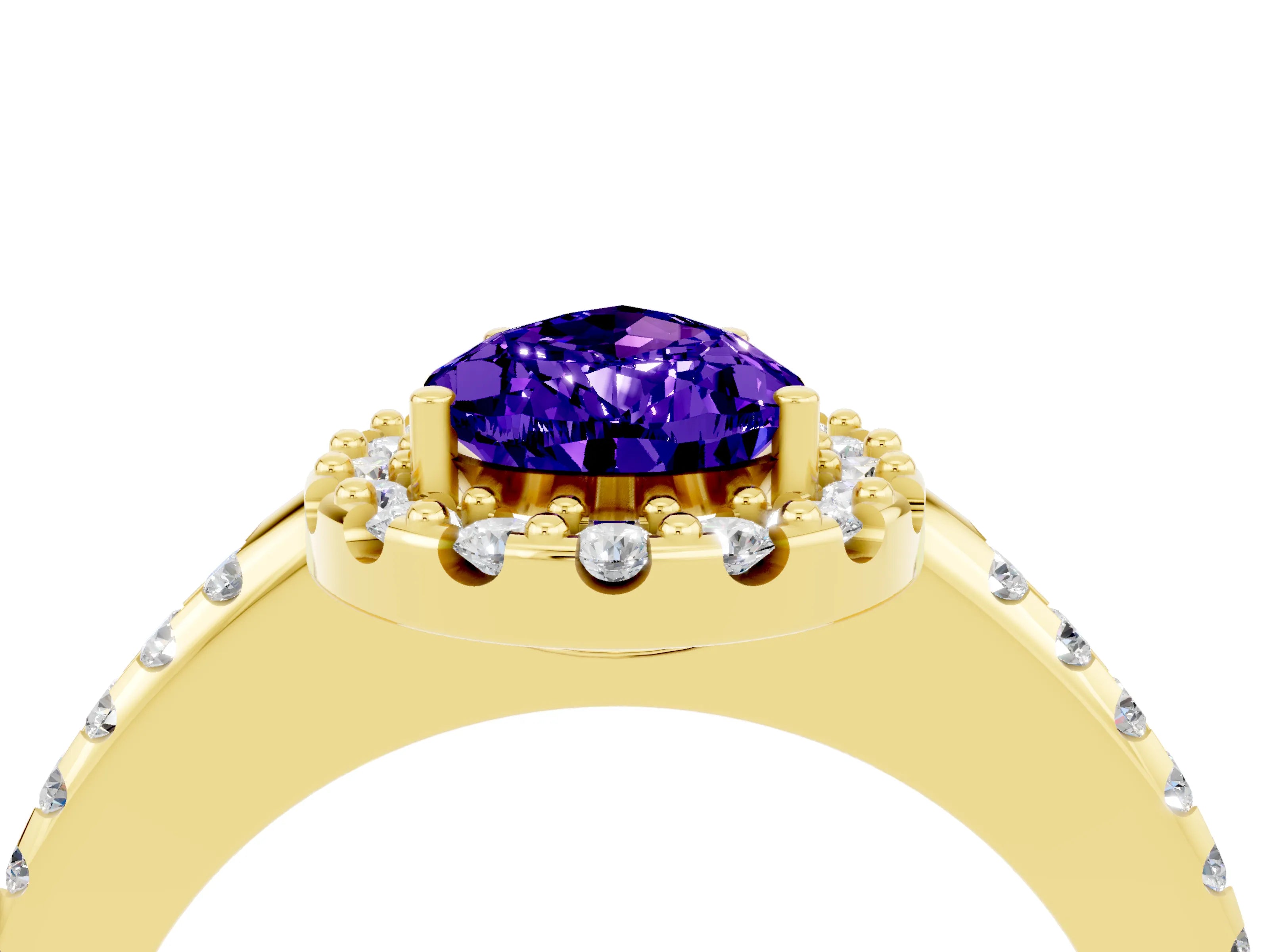 Yellow gold Pear Cut Tanzanite Pavé Halo Ring with Four-Prong Setting_16