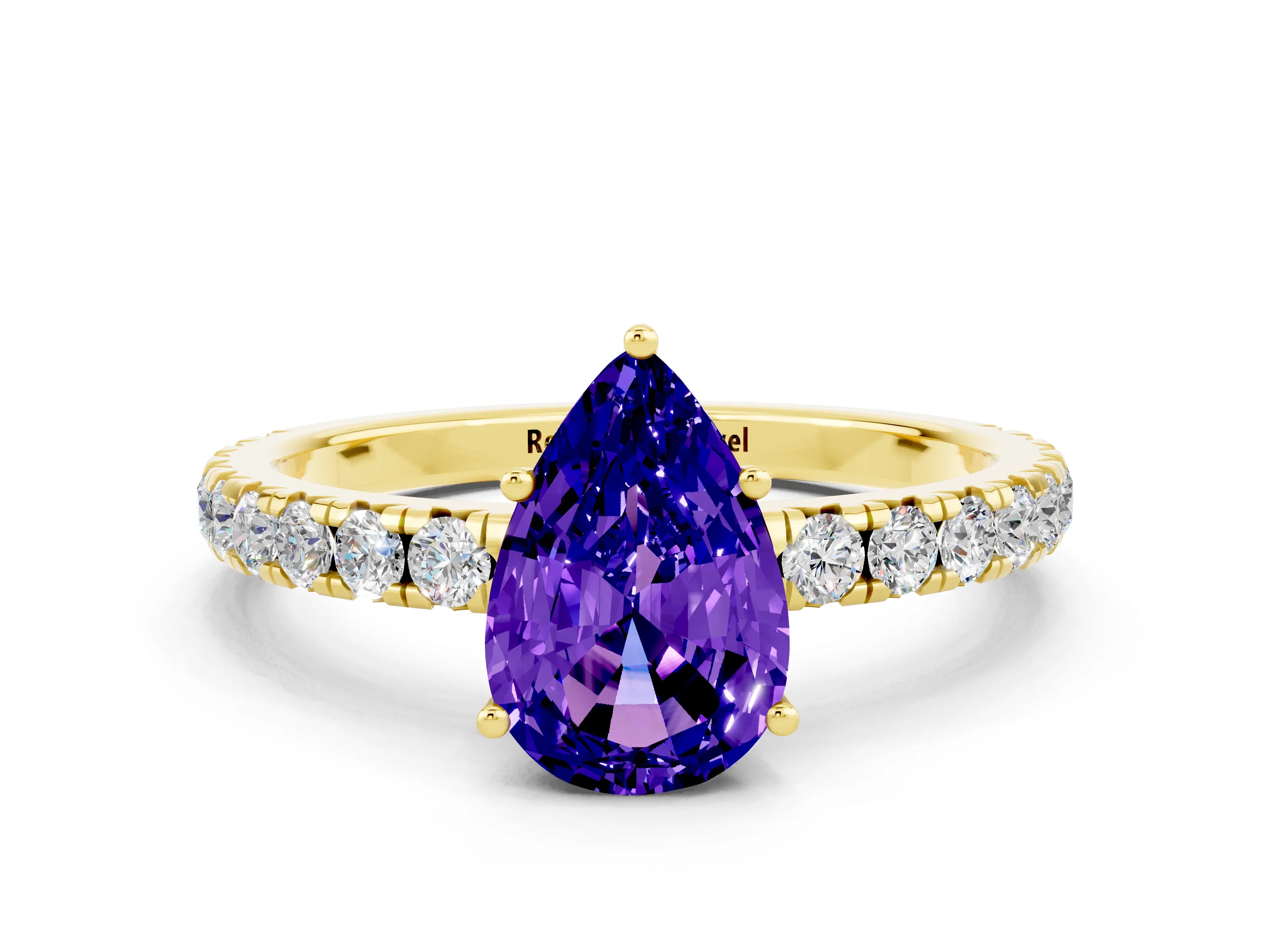 Yellow gold Pear Cut Tanzanite Pavé Solitaire Engagement Ring with Four-Prong Setting_12