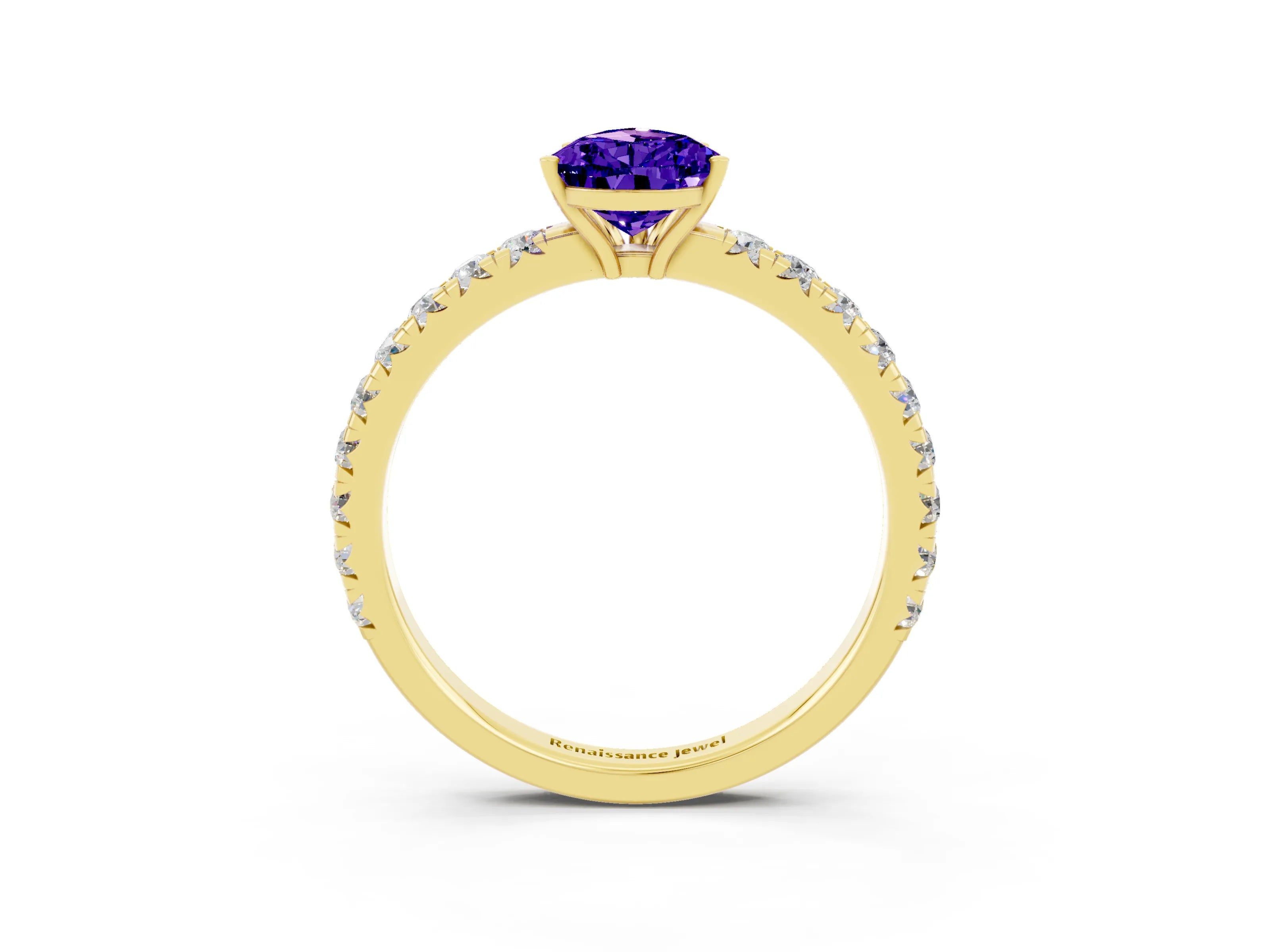 Yellow gold Pear Cut Tanzanite Pavé Solitaire Engagement Ring with Four-Prong Setting_15