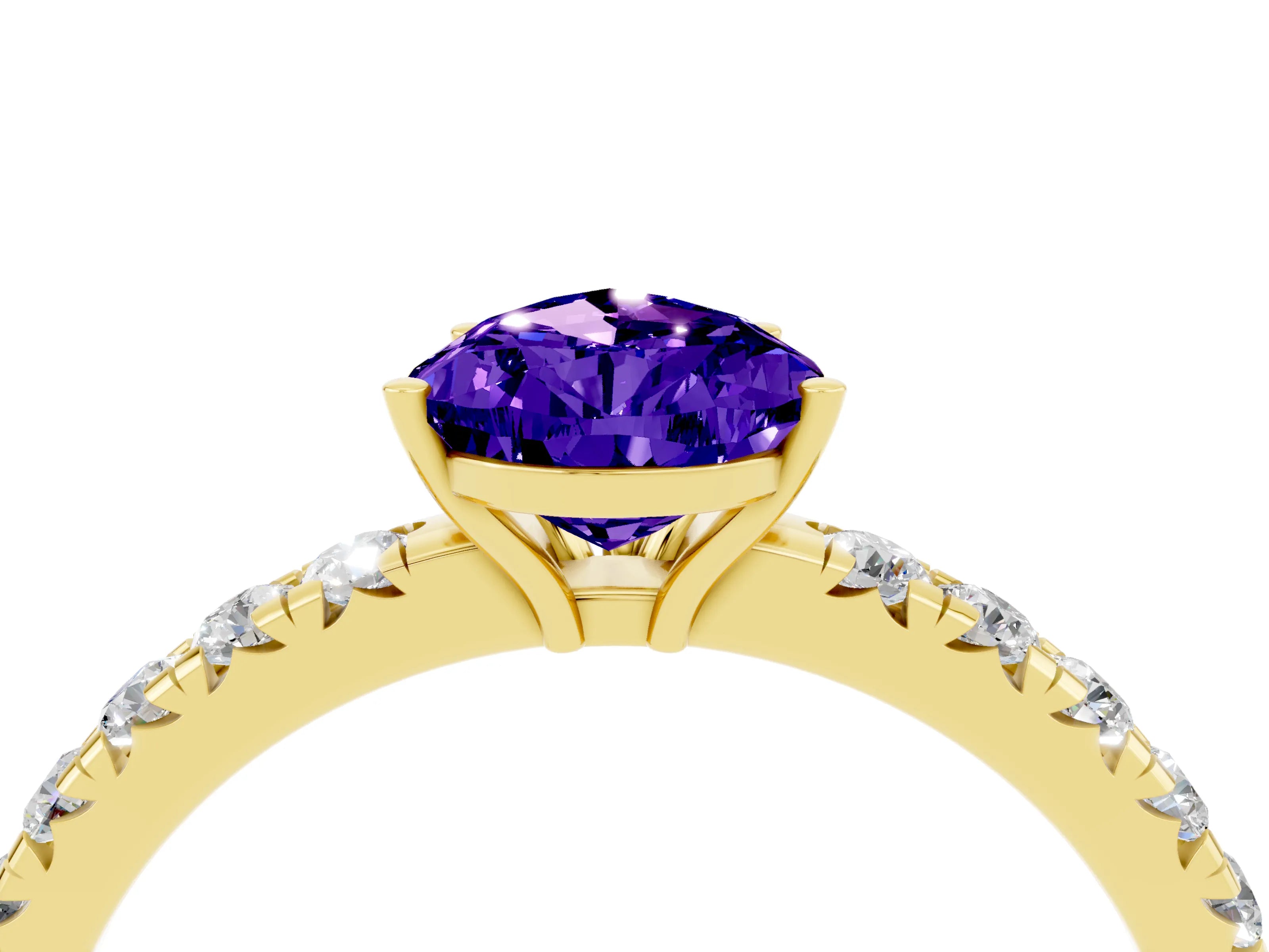 Yellow gold Pear Cut Tanzanite Pavé Solitaire Engagement Ring with Four-Prong Setting_16