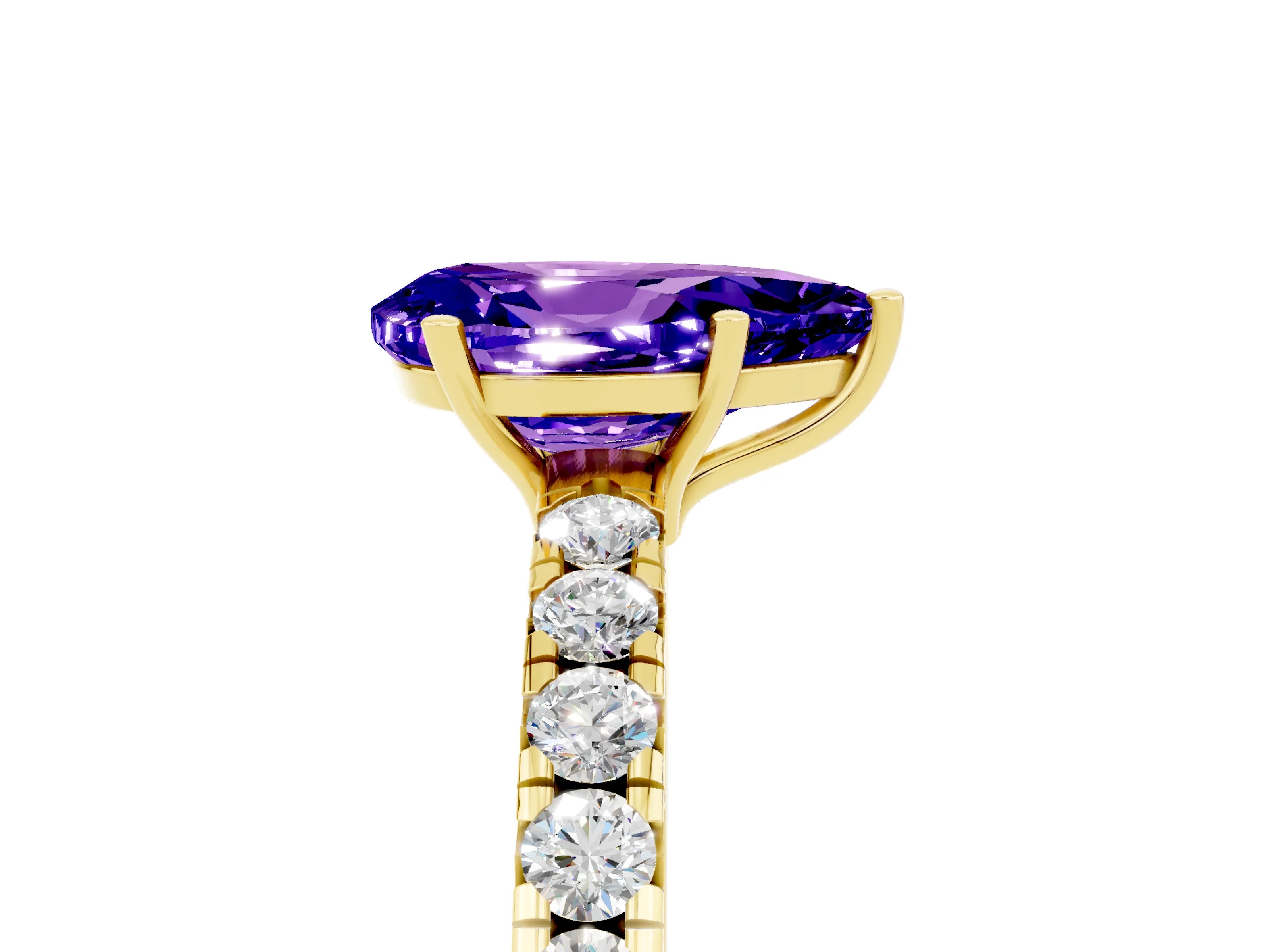 Yellow gold Pear Cut Tanzanite Pavé Solitaire Engagement Ring with Four-Prong Setting_17