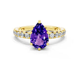 Yellow gold Pear Cut Tanzanite Pavé Solitaire Ring with Round Band and Prong Setting_24