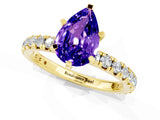 Yellow gold Pear Cut Tanzanite Pavé Solitaire Ring with Round Band and Prong Setting_25