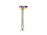 Yellow gold Pear Cut Tanzanite Pavé Solitaire Ring with Round Band and Prong Setting_26