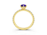Yellow gold Pear Cut Tanzanite Pavé Solitaire Ring with Round Band and Prong Setting_27