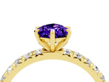 Yellow gold Pear Cut Tanzanite Pavé Solitaire Ring with Round Band and Prong Setting_28