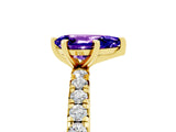 Yellow gold Pear Cut Tanzanite Pavé Solitaire Ring with Round Band and Prong Setting_29