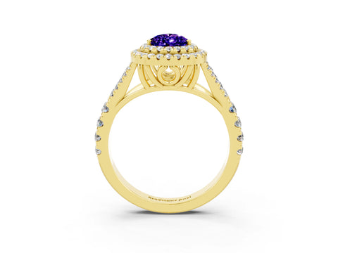 Yellow gold Pear Cut Tanzanite Pavé Split Shank Double Halo Engagement Ring_3