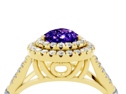 Yellow gold Pear Cut Tanzanite Pavé Split Shank Double Halo Engagement Ring_4