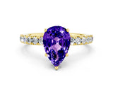 Yellow gold Pear Cut Tanzanite Pave Band Solitaire Ring with Four-Prong Setting_12